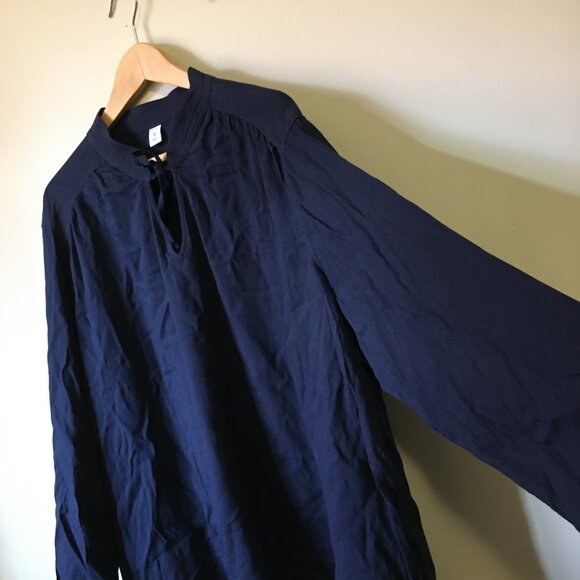 Dark Navy Blue Banded Tie Up Collar Bohemian Tunic Shirt - Picture 4 of 12